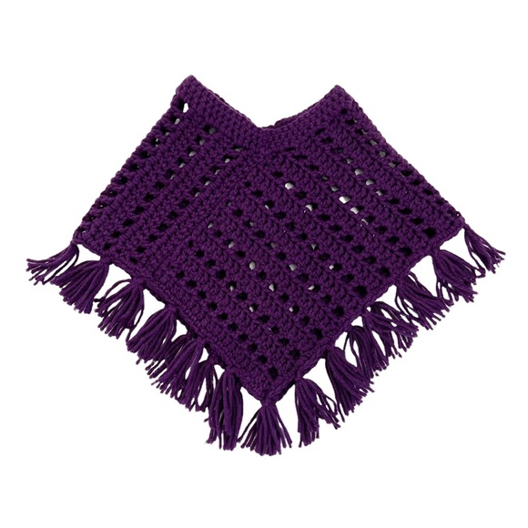 Handmade Purple Baby Poncho With Fringe - Picture 1 of 4